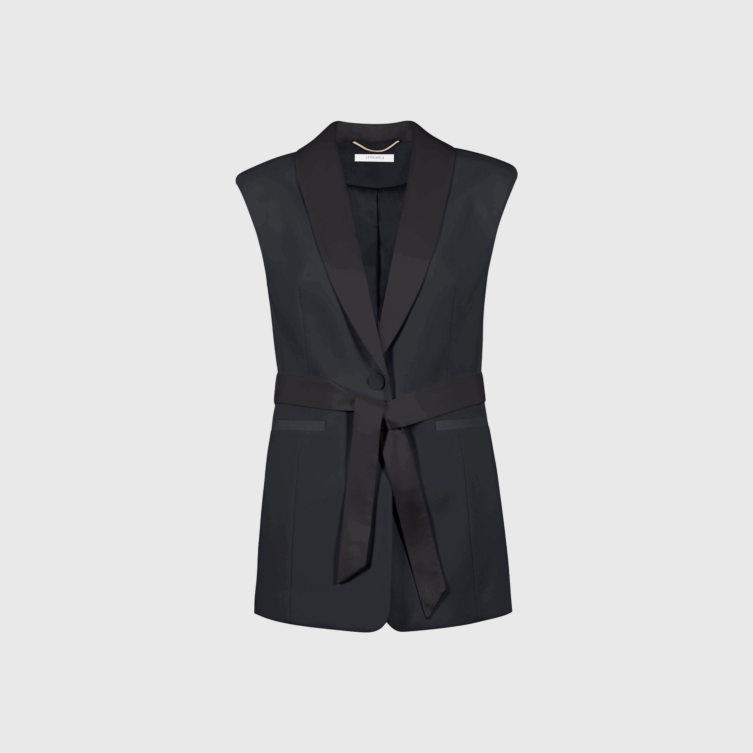 Roza black sleeveless blazer with belt by Leochèle