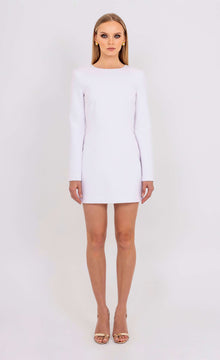 Michèle white mini dress by Leochèle, fitted silhouette