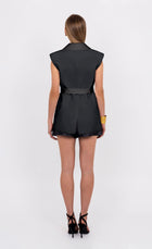 Back view of the Roza sleevless blazer with belt by Leochèle