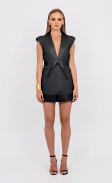 Roza black sleeveless blazer with belt by Leochèle