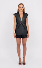 Roza black sleeveless blazer with belt by Leochèle