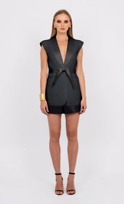 Roza black sleeveless blazer with belt by Leochèle