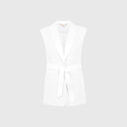 Roza white sleeveless blazer with belt by Leochèle